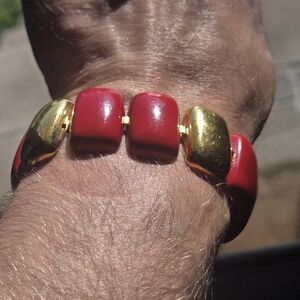Vintage Napier Metal Red+ Gold Chiclet Links Bracelet 7"